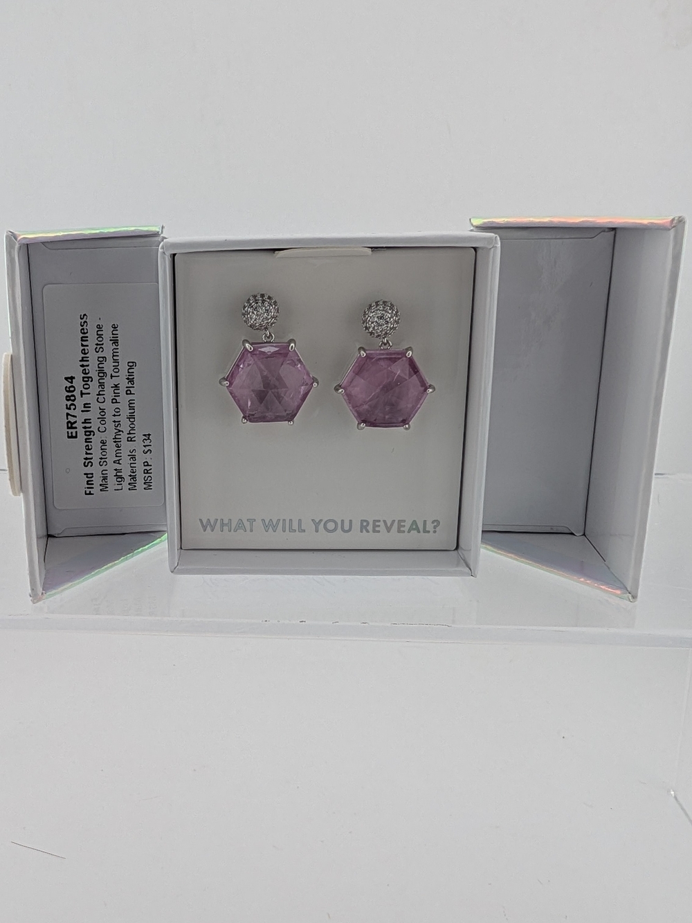 BP Mental Health Collection Hexagon Pink Crystal Drop Earring